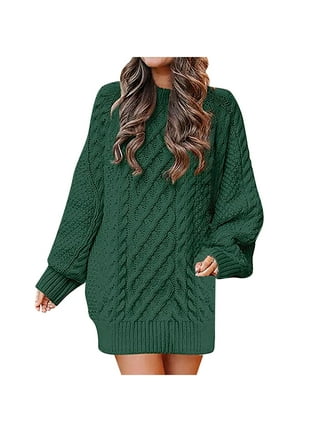 CAICJ98 Womens Sweaters Sweater Dress for Women Crewneck Long Sleeve Cable  Knit Sweater Dresses Oversized Casual Loose Knit Mini Dress C,M