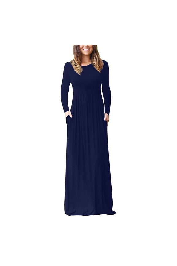 Women Crewneck Long Sleeve Sweater Dress Women Casual Long Sleeve Sexy Plus Size Loose Plain Pockets Long Maxi Dress Mini Dresser Plus Size Party Dress