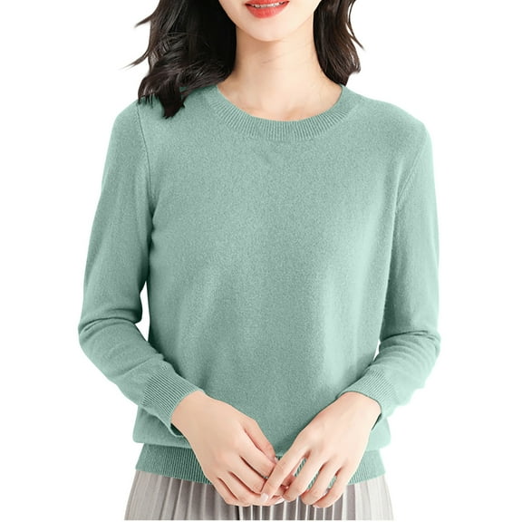Women Crewneck Long Sleeve T-Shirts Solid Color Pullover Basic Shirts Casual Cozy Blouses Tee (M, Green)