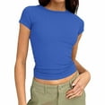 thumbnail image 1 of Women Crewneck Ribbed Tops Slim Fit Short Sleeve Crop Tops Casual Basic Tees Fashion Base Layer T-Shirt Lightweight Blouses Spring Summer Y2K Fitted Outfits 2026, 1 of 7