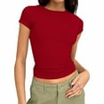 thumbnail image 1 of Women Crewneck Ribbed Tops Slim Fit Short Sleeve Crop Tops Casual Basic Tees Fashion Base Layer T-Shirt Lightweight Blouses Spring Summer Y2K Fitted Outfits 2026, 1 of 7