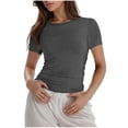 thumbnail image 1 of Women Crewneck Shirts Double Lined Short Sleeved Cropped Solid Basic Tees 2025 Summer Casual Slim Fit Workout Tops, 1 of 6