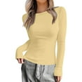 thumbnail image 1 of Women Crewneck Slim Fitted Long Sleeve T Shirts Cute Stretchy Bodycon Basic Tee Tops Fluorescence Yellow S, 1 of 6