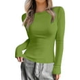 thumbnail image 1 of Women Crewneck Slim Fitted Long Sleeve T Shirts Cute Stretchy Bodycon Basic Tee Tops Green XXL, 1 of 6