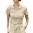 thumbnail image 1 of Women Crewneck Slim Fitted Short Sleeve T Shirts Cute Stripe Stretchy Bodycon Basic Tee Tops, 1 of 7