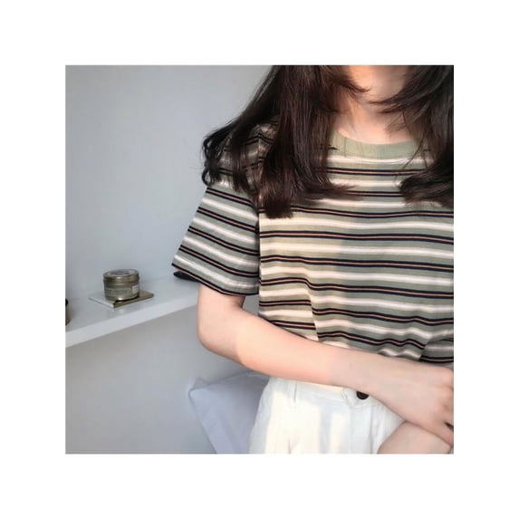 Women Crewneck Striped Short Sleeve T-Shirt Top Blouse Vacation Office Work Blouse Top