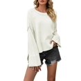 thumbnail image 1 of Women Crewneck Sweaters Bell-Style Sleeve Batwing Knit Tops Slouchy Soft Pullover Tops Color L, 1 of 10