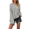 thumbnail image 1 of Women Crewneck Sweaters Bell-Style Sleeve Batwing Knit Tops Slouchy Soft Pullover Tops Gray XL, 1 of 9