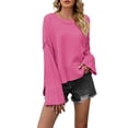 thumbnail image 1 of Women Crewneck Sweaters Bell-Style Sleeve Batwing Knit Tops Slouchy Soft Pullover Tops Rose Red M, 1 of 9