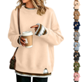 thumbnail image 1 of Women Crewneck Sweatshirts Long Sleeve Loose Fit Fall Pullover Tops Side Slits Layered Drop Shoulder Chic Clothes Warm Soft Cozy Tunic Shirt, 1 of 6