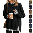 thumbnail image 1 of Women Crewneck Sweatshirts Long Sleeve Loose Fit Fall Pullover Tops Teacher Side Slits Fake Layered Crew Neck Cowboy Chic Clothes Warm Cozy Tunic Shirts, 1 of 4