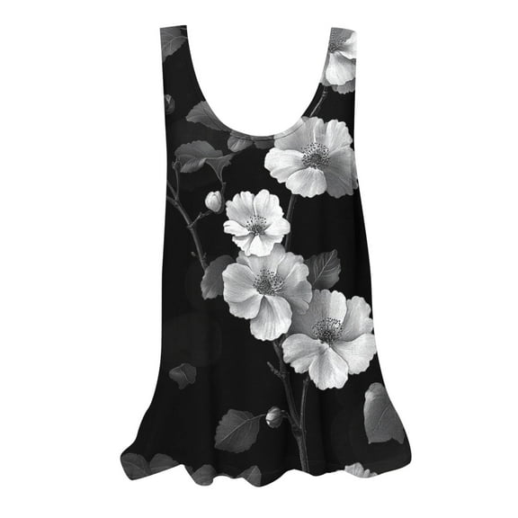 Women Crewneck Tank Tops Dressy Sleeveless Tank Top Floral Print Tank Tops Flowy Loose Fit Tank Tops Ladies Summer Tank Tops