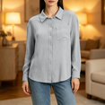 thumbnail image 1 of Women Crinkle Gauze Cotton Blend Oversized Button Down Shirt with Chest Pocket, Lightweight Summer Casual Top,Gray,2XL, 1 of 7