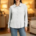 thumbnail image 1 of Women Crinkle Gauze Cotton Blend Oversized Button Down Shirt with Chest Pocket, Lightweight Summer Casual Top,White,S, 1 of 7