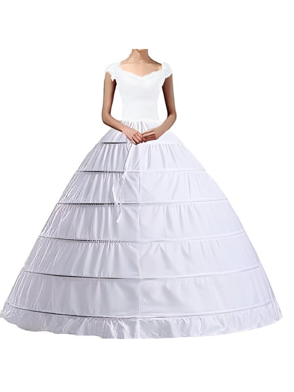 Women Crinoline Petticoat A-line 6 Hoop Skirt Slips Long Underskirt for Wedding Bridal Dress Ball Gown White