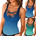thumbnail image 1 of Women Criss Cross Front Spaghetti Strap Button Sleeveless Top Vest Basic Round Hollow Out Neck Seamless Camisole Tank Top, 1 of 5
