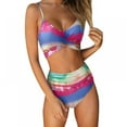 thumbnail image 1 of Women Criss Cross High Waisted String Floral Printed/Solid Color 2 Piece Bathing Suits, 1 of 6