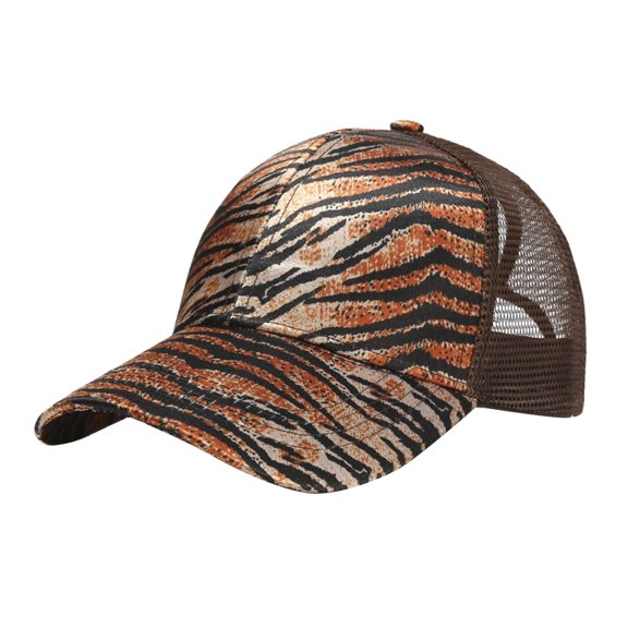 Women Criss Cross Ponytail Hat Washed Distressed Mesh Leopard Baseball Cap Dad Hat Ponytail Hat