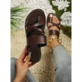 thumbnail image 1 of Women Criss Cross Thong Sandals  Fashion Brown Flat Sandals, 1 of 6