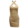 thumbnail image 1 of Women Criss for Cross Halter Sleeveless Sexy Hollow Out Backless Mini Bodycon Dr, 1 of 15