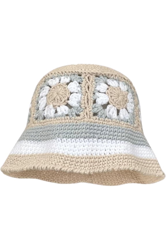 Women Crochet Bucket Hats Cloche Hats Knitted Beanies Floppy Fishing Hat Floral Cap Striped Trendy Outdoor