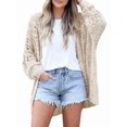 thumbnail image 1 of Women Crochet Cardigan Sweater Kimonos Boho Solid Color Oversized Fall Open Front Outwear Apricot XL, 1 of 7