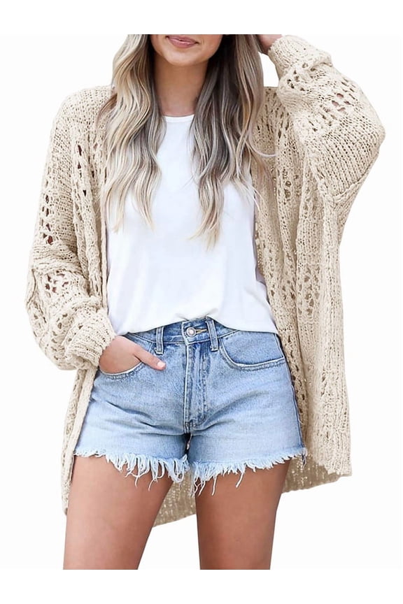 Women Crochet Cardigan Sweater Kimonos Boho Solid Color Oversized Fall Open Front Outwear XL