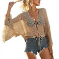 thumbnail image 1 of Women Crochet Cardigan - Tie Front Hollow Out Long Sleeves Summer Knit Cover Apricot M, 1 of 8