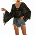 thumbnail image 1 of Women Crochet Cardigan - Tie Front Hollow Out Long Sleeves Summer Knit Cover - Black S, 1 of 6
