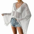 thumbnail image 1 of Women Crochet Cardigan - Tie Front Hollow Out Long Sleeves Summer Knit Cover White M, 1 of 7