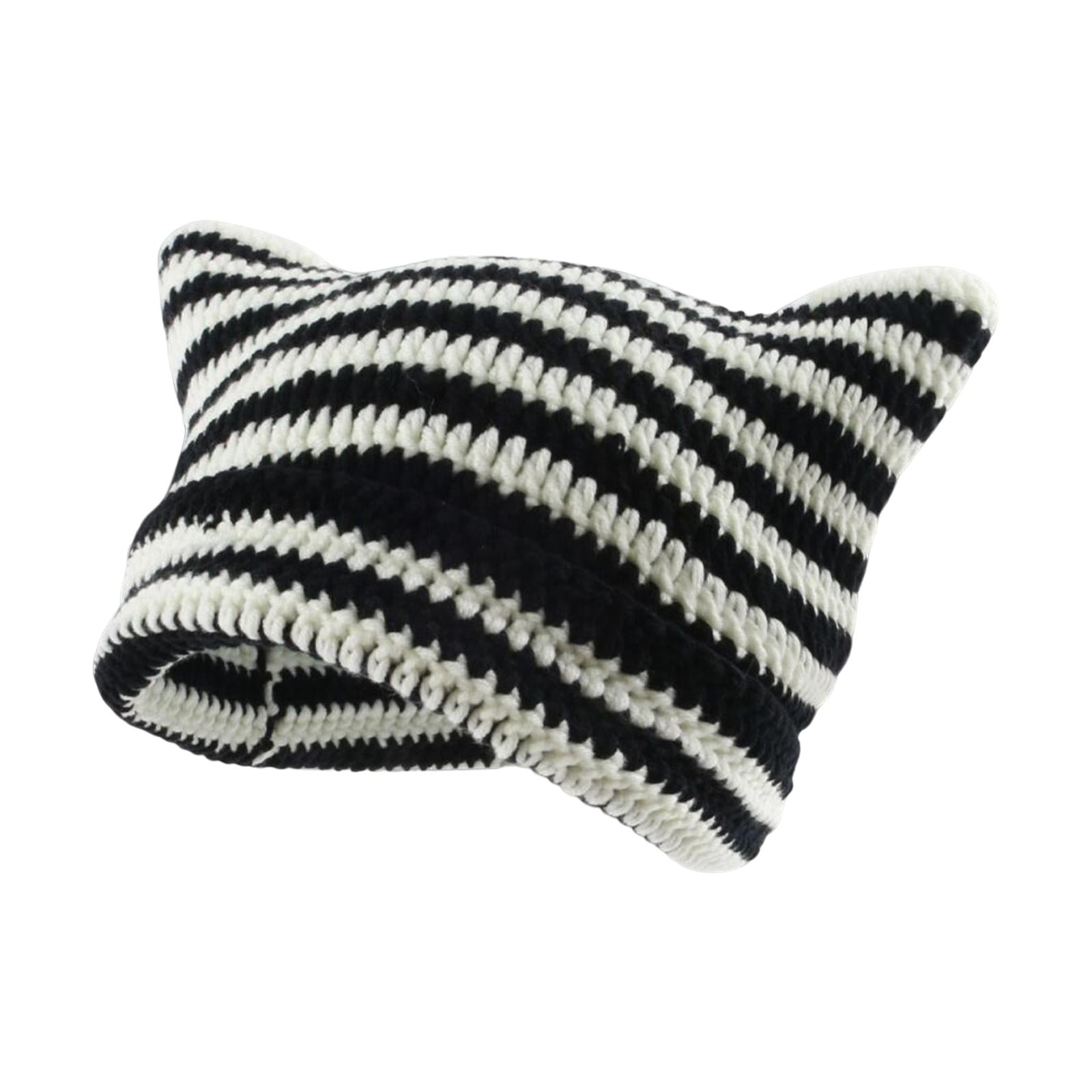 Elegant Black and White Crochet Hat Crochet Black and White Oversized Cat Ear Hat Beanie With  main image 4