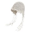 thumbnail image 1 of Women Crochet Hat Solid Color Ethnic Style Knitted Hat with Tassel Trim Lace-up Handmade Crochet Hat, 1 of 7