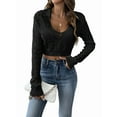 thumbnail image 1 of Women Crochet Hollow Out Cropped Tops Long Sleeve V Neck Knit Sweater Beach Cover Up, 1 of 6