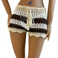 thumbnail image 1 of Women Crochet Hollow-Out Sarongs Contrast Stripe See-Through Knit Beach Shorts Summer Bikini Bottoms Cover Up, 1 of 10