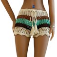thumbnail image 1 of Women Crochet Hollow-Out Sarongs Contrast Stripe See-Through Knit Beach Shorts Summer Bikini Bottoms Cover Up, 1 of 10