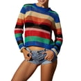 thumbnail image 1 of Women Crochet Knit See Through Tops Rainbow Stripe Long Sleeve Hollow Out Beach Cover Up, 1 of 9