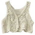 thumbnail image 1 of Women Crochet Knit Sleeveless Crop Top Vest Floral Lace Button Waistcoat Jacket, 1 of 19