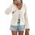 thumbnail image 1 of Women Crochet Long Sleeve Loose Casual Open Front Cardigan Drape Sweaters Boho Summer Beach Coverups Color M, 1 of 9