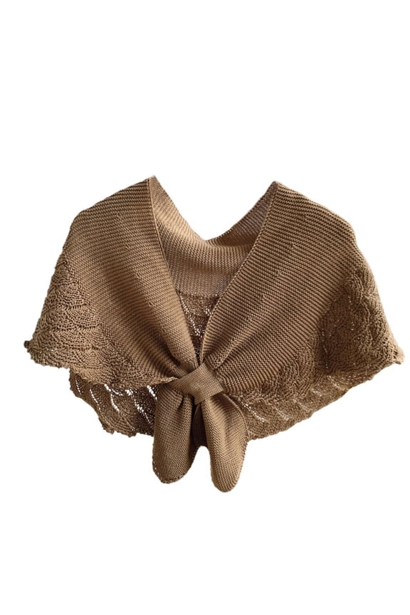 Women Crochet Shawl Wrap Knit Fish Scales Solid Color Poncho Knotted Cape Scarf