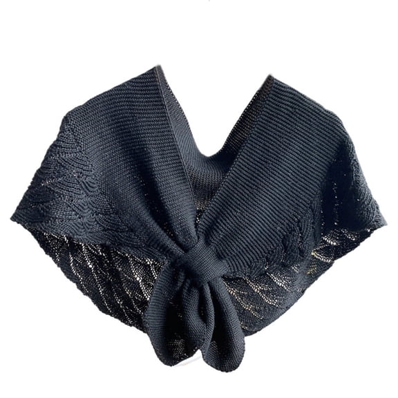 Women Crochet Shawl Wrap Knit Fish Scales Solid Color Poncho Knotted Cape Scarf