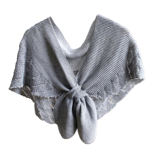 Women Crochet Shawl Wrap Knit Fish Scales Solid Color Poncho Knotted Cape Scarf