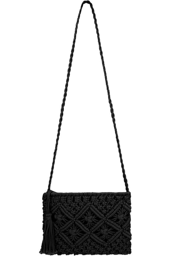Women Crochet Shoulder Bag Handmade Woven Beach Crossbody Handbag Satchel Purse with Tassel for Summer