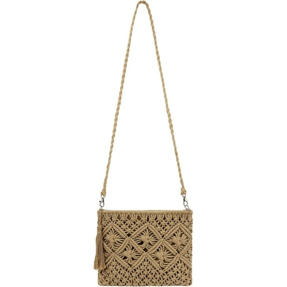 Women Crochet Shoulder Bag Handmade Woven Beach Crossbody Handbag Satchel Purse with Tassel for Summer