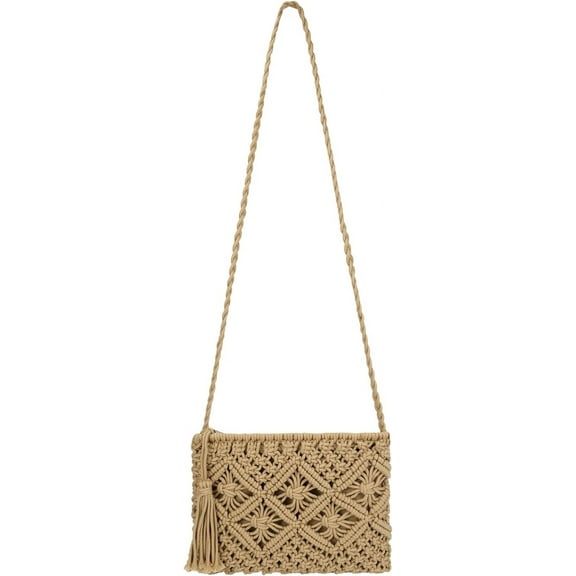 Women Crochet Shoulder Bag Handmade Woven Beach Crossbody Handbag Satchel Purse with Tassel for Summer
