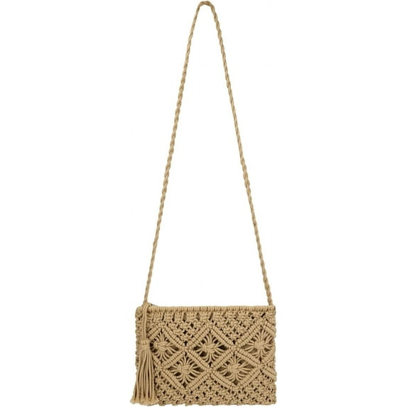 Women Crochet Shoulder Bag Handmade Woven Beach Crossbody Handbag Satchel Purse with Tassel for Summer