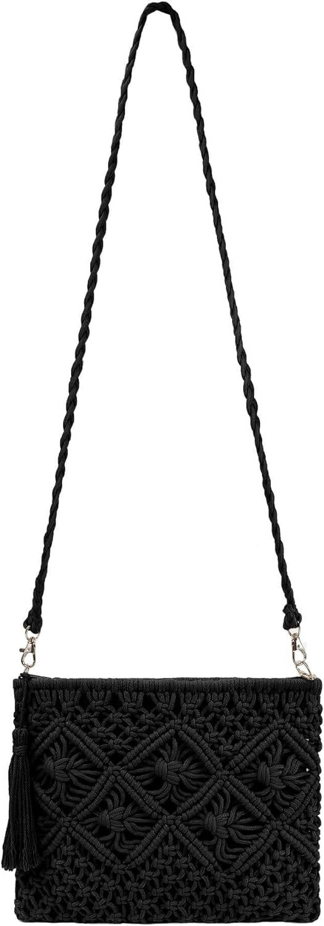 Women Crochet Shoulder Bag Handmade Woven Beach Crossbody Handbag Satchel Purse with Tassel for Summer