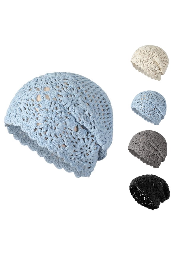 Women Crochet Slouchy Hat Handmade Hollow Out Beanie Knit Cutout Summer Floral Cap