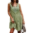 thumbnail image 1 of Women Crochet Splicing Fringed Pleated Sleeveless Mini Dress, 1 of 7