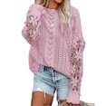 Women Crochet Sweater Crewneck Knit Floral Pattern Long Sleeve Pure