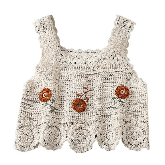 Women Crochet Tops Casual Sleeveless Square Neck Vest Cami Shirt